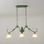 Suspension florale à 3 lumières en verre vert pour îlot de cuisine