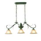 Suspension florale à 3 lumières en verre vert pour îlot de cuisine