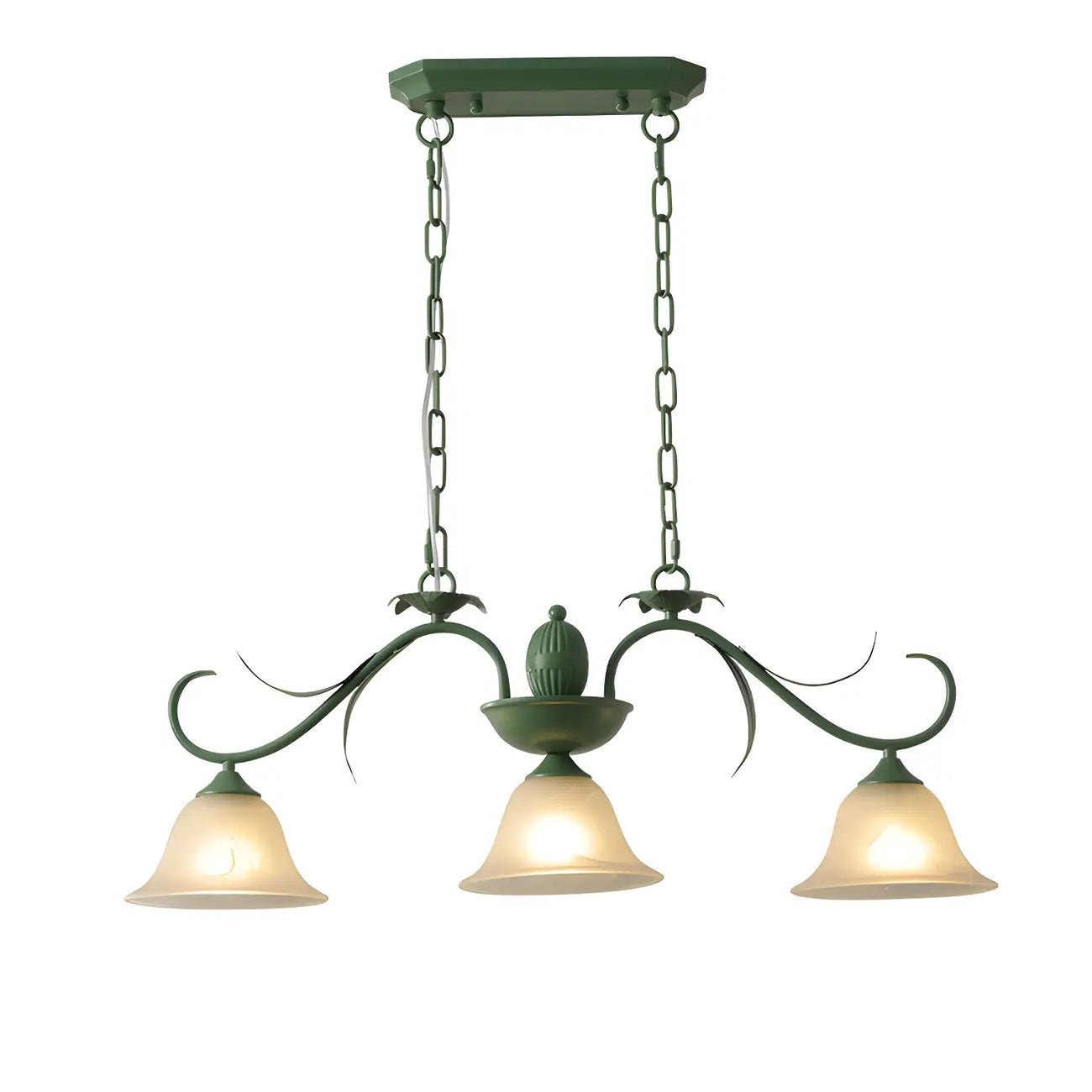 Suspension florale à 3 lumières en verre vert pour îlot de cuisine