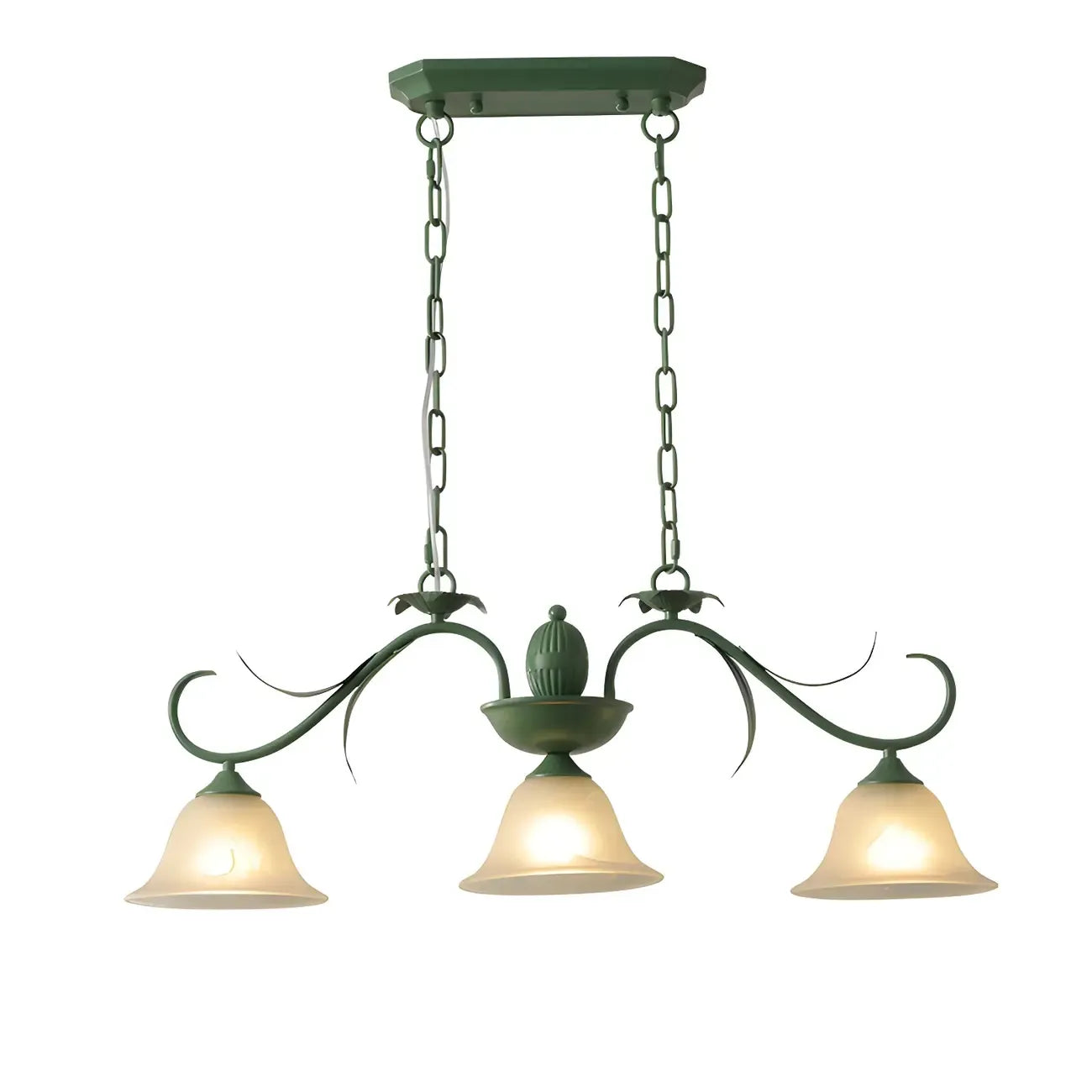 Suspension florale à 3 lumières en verre vert pour îlot de cuisine