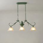 Suspension florale à 3 lumières en verre vert pour îlot de cuisine