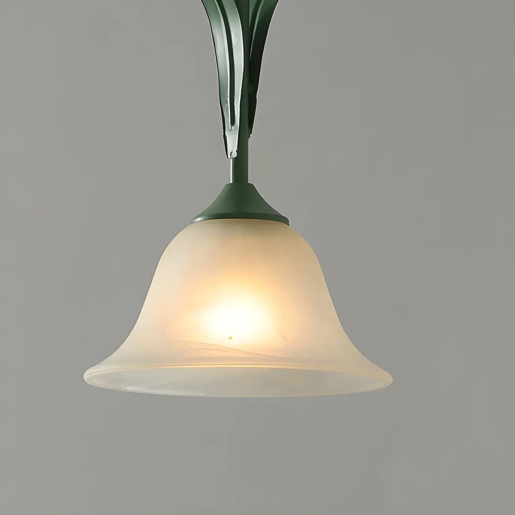 Suspension florale à 3 lumières en verre vert pour îlot de cuisine