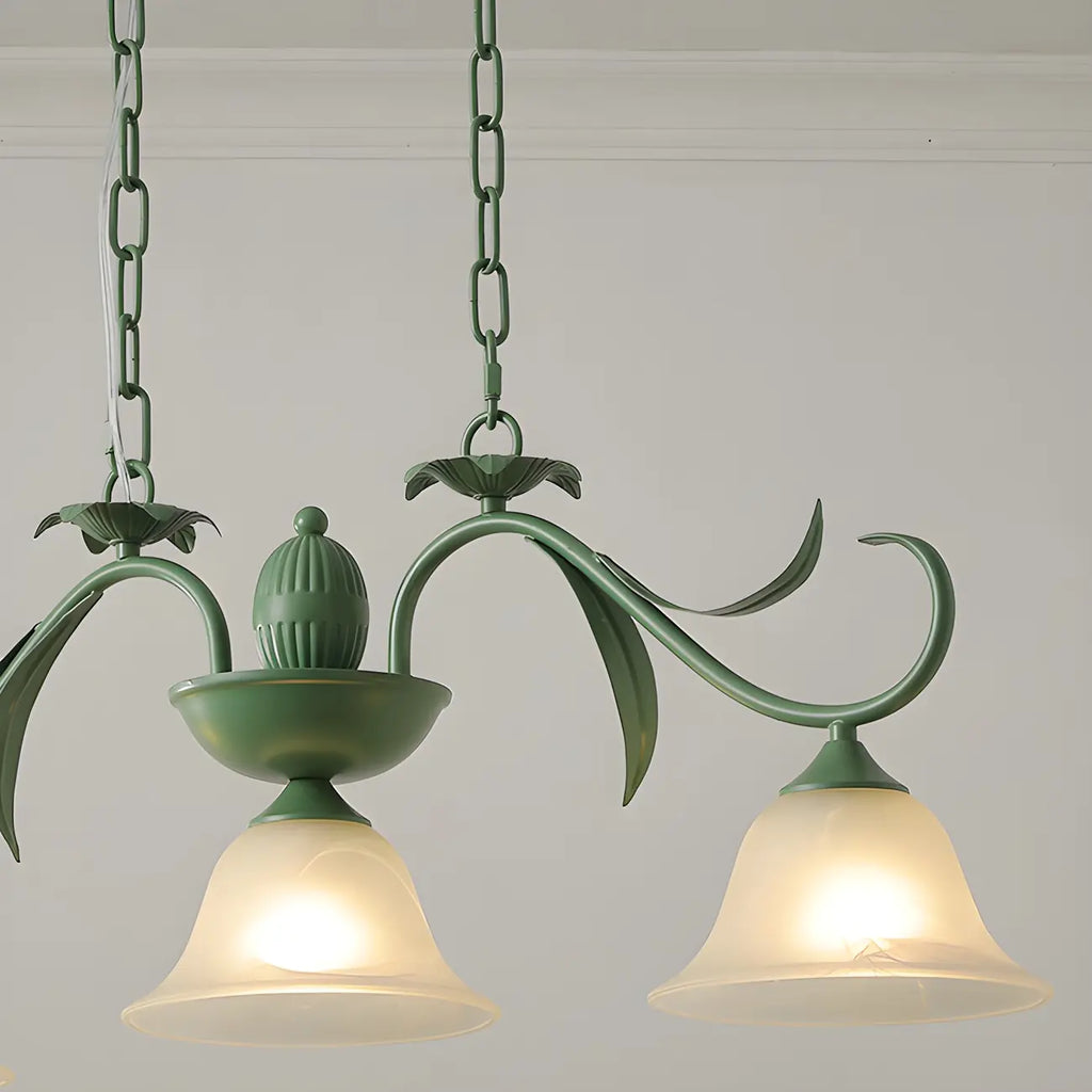 Suspension florale à 3 lumières en verre vert pour îlot de cuisine