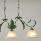 Suspension florale à 3 lumières en verre vert pour îlot de cuisine