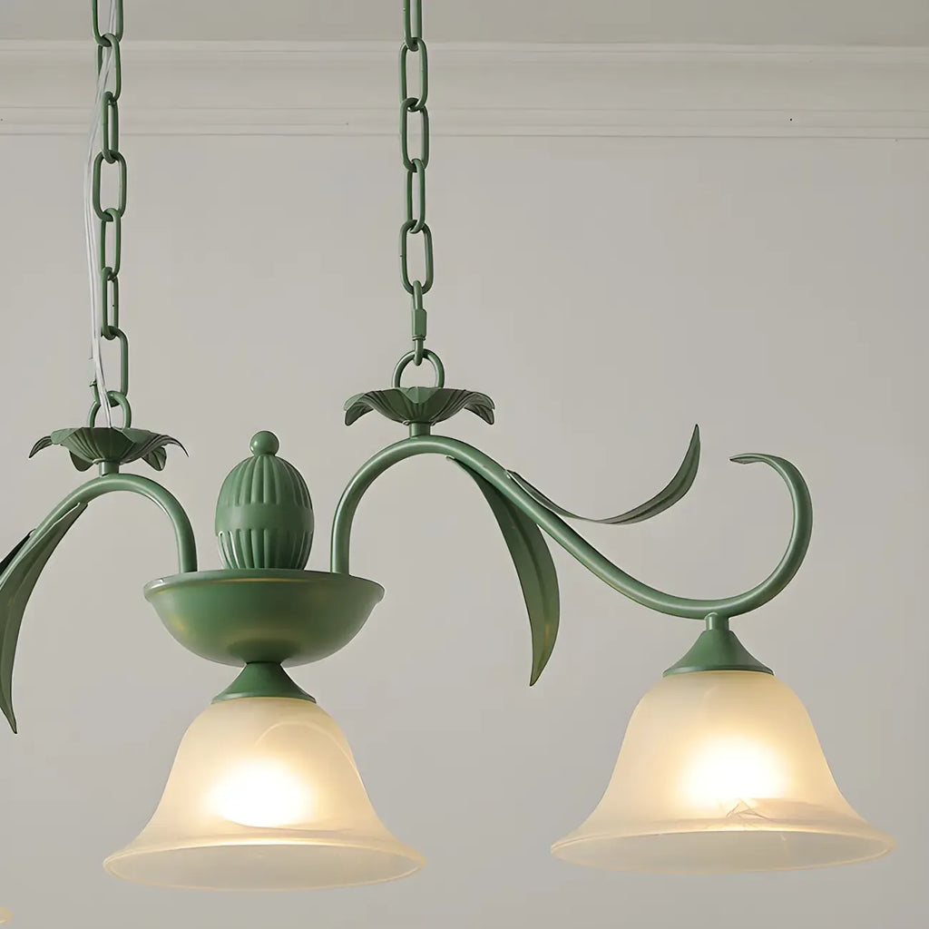 Suspension florale à 3 lumières en verre vert pour îlot de cuisine