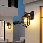 Lanterne industrielle en métal noir, applique murale extérieure en verre et LED à LED