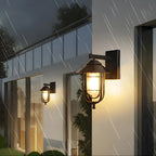 Lanterne industrielle en métal noir, applique murale extérieure en verre et LED à LED