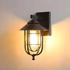 Lanterne industrielle en métal noir, applique murale extérieure en verre et LED à LED