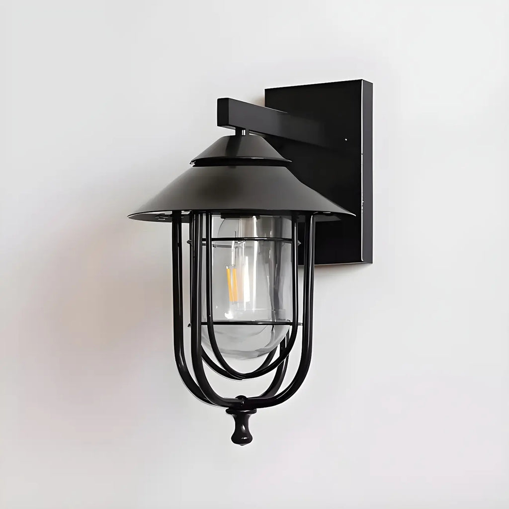Lanterne industrielle en métal noir, applique murale extérieure en verre et LED à LED