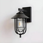 Lanterne industrielle en métal noir, applique murale extérieure en verre et LED à LED