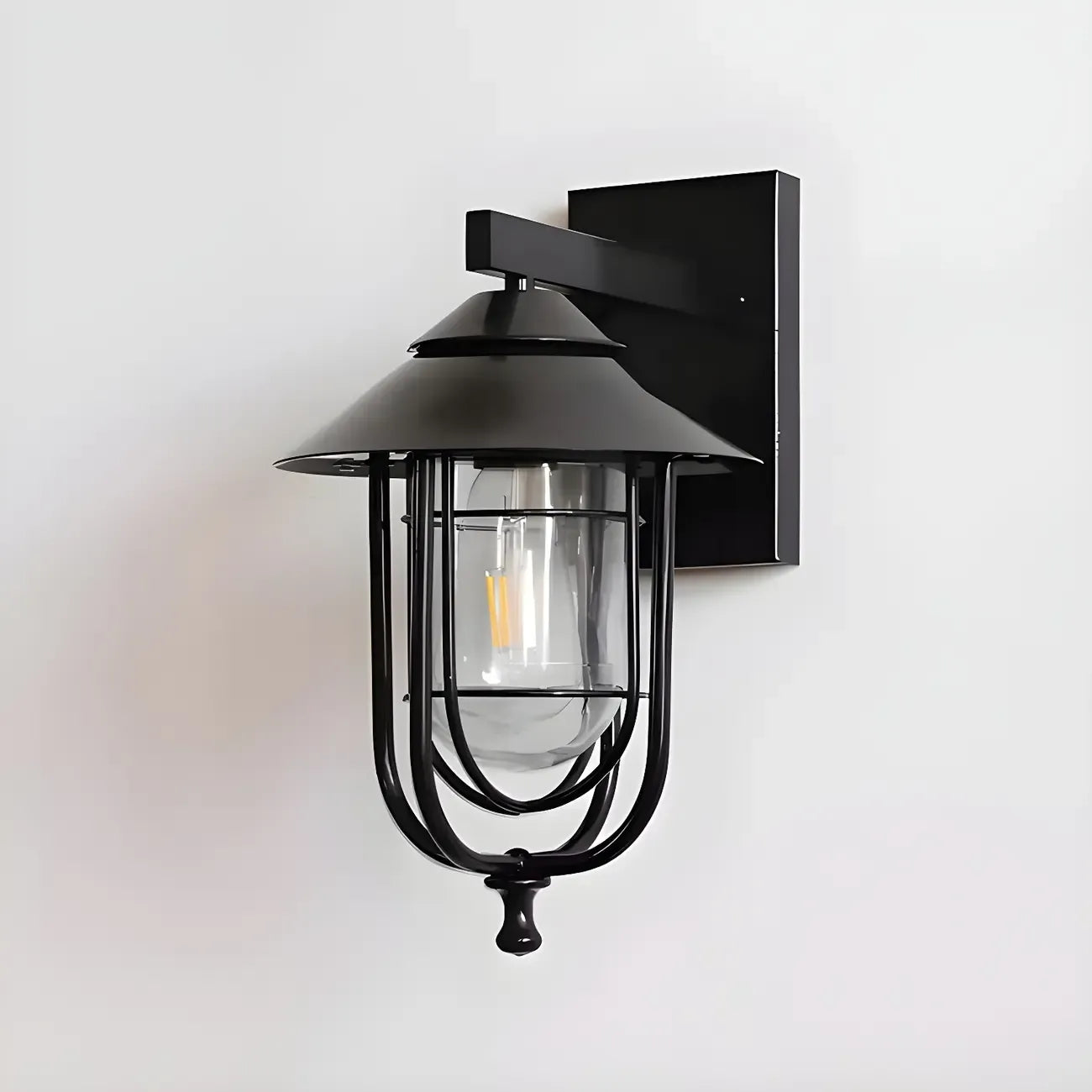 Lanterne industrielle en métal noir, applique murale extérieure en verre et LED à LED