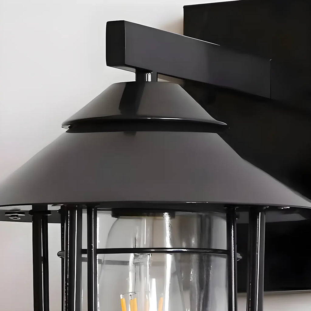 Lanterne industrielle en métal noir, applique murale extérieure en verre et LED à LED