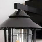 Lanterne industrielle en métal noir, applique murale extérieure en verre et LED à LED