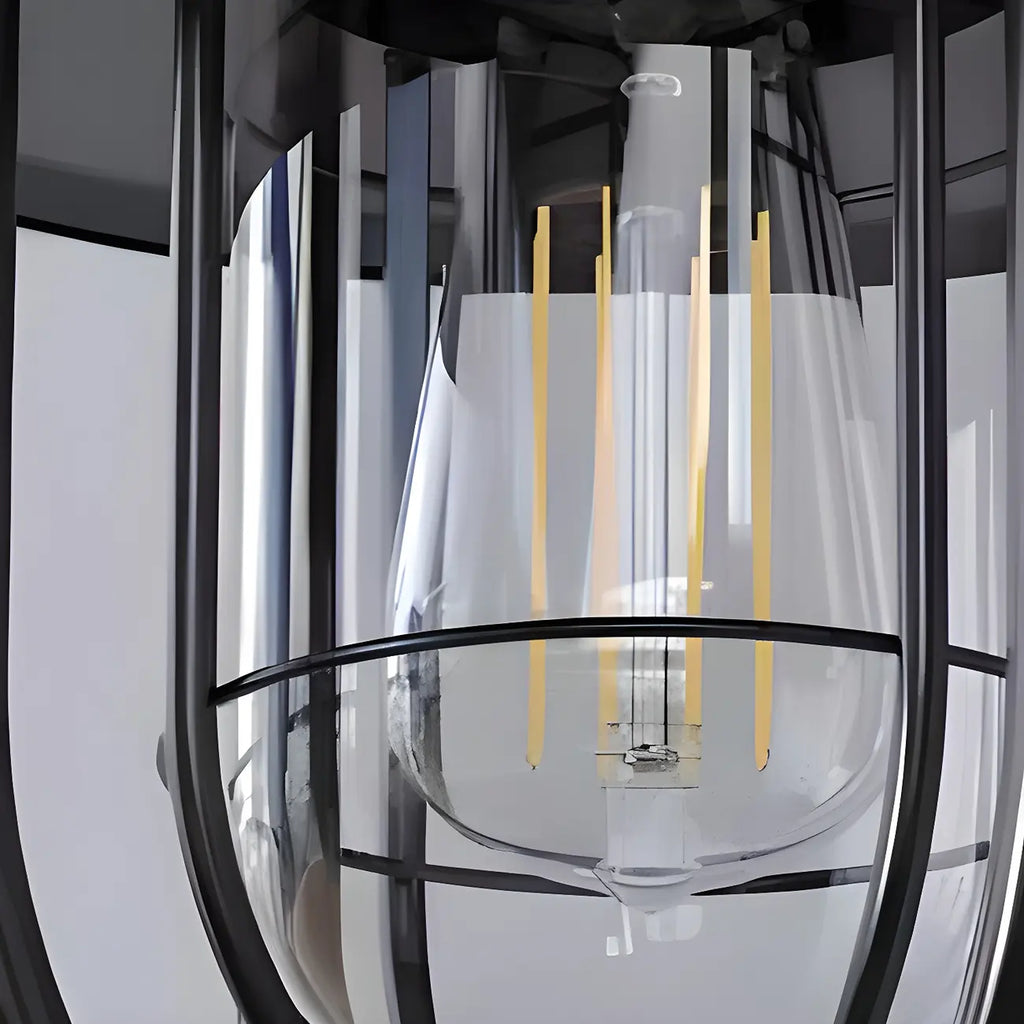 Lanterne industrielle en métal noir, applique murale extérieure en verre et LED à LED