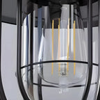 Lanterne industrielle en métal noir, applique murale extérieure en verre et LED à LED