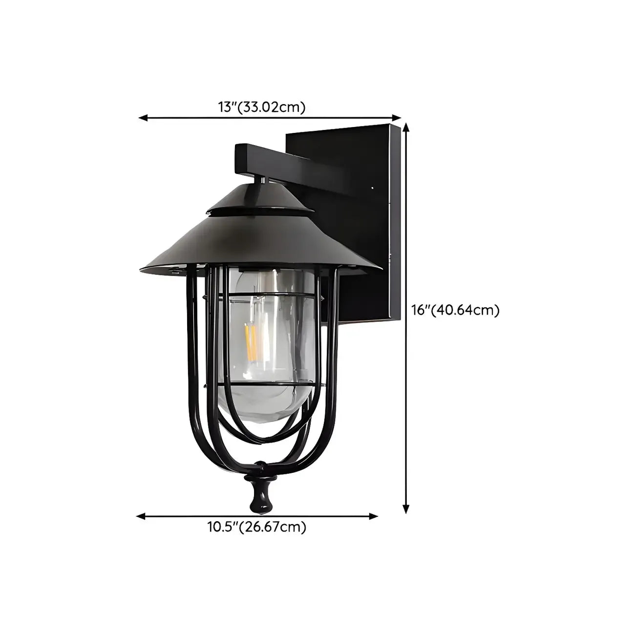 Lanterne industrielle en métal noir, applique murale extérieure en verre et LED à LED