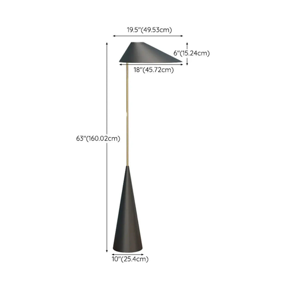 Lampadaire moderne noir avec abat-jour triangulaire et pied en métal
