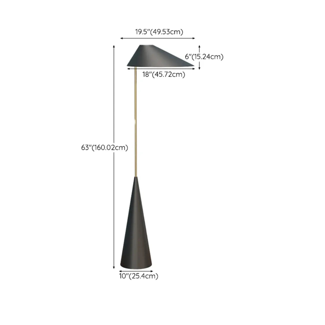 Lampadaire moderne noir avec abat-jour triangulaire et pied en métal