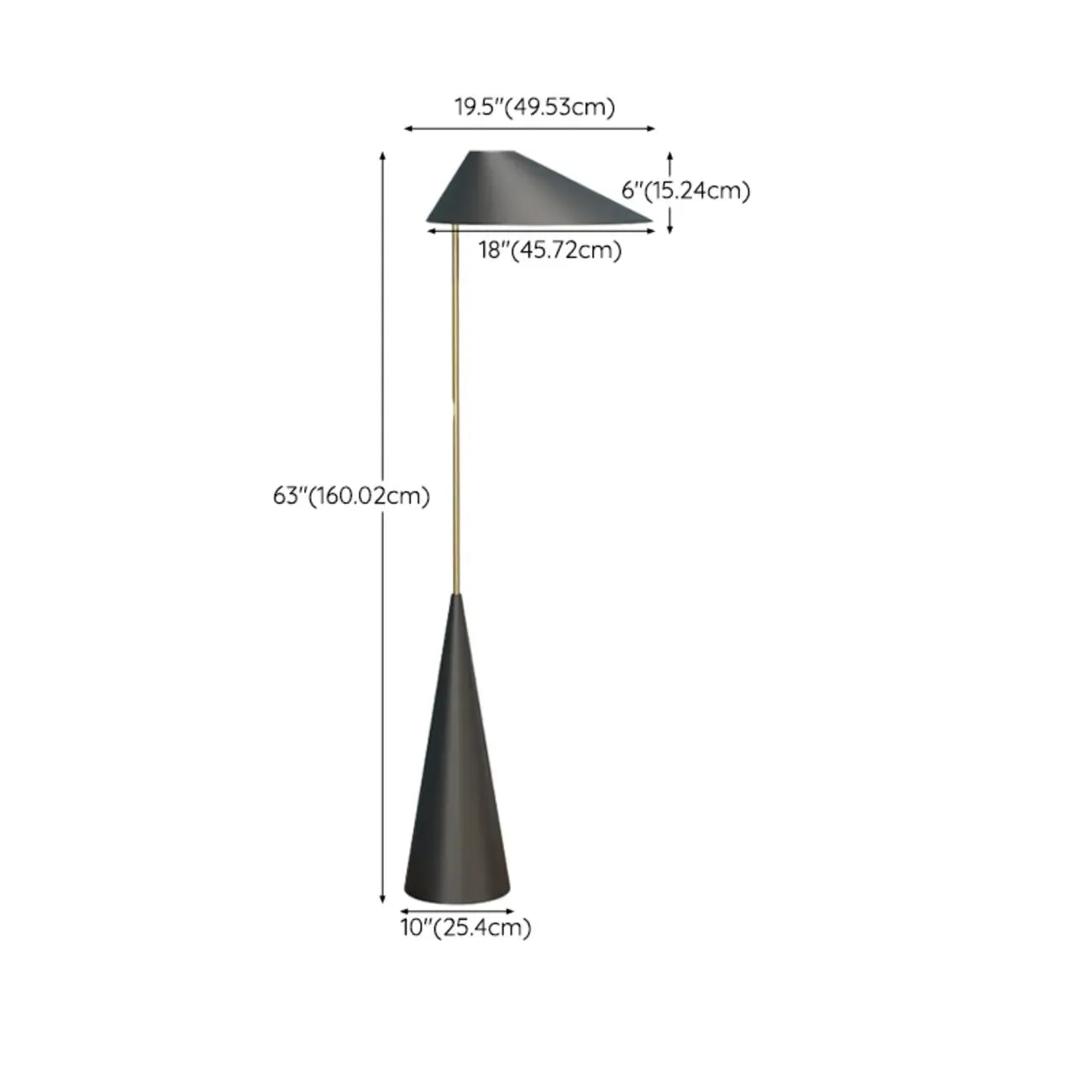 Lampadaire moderne noir avec abat-jour triangulaire et pied en métal