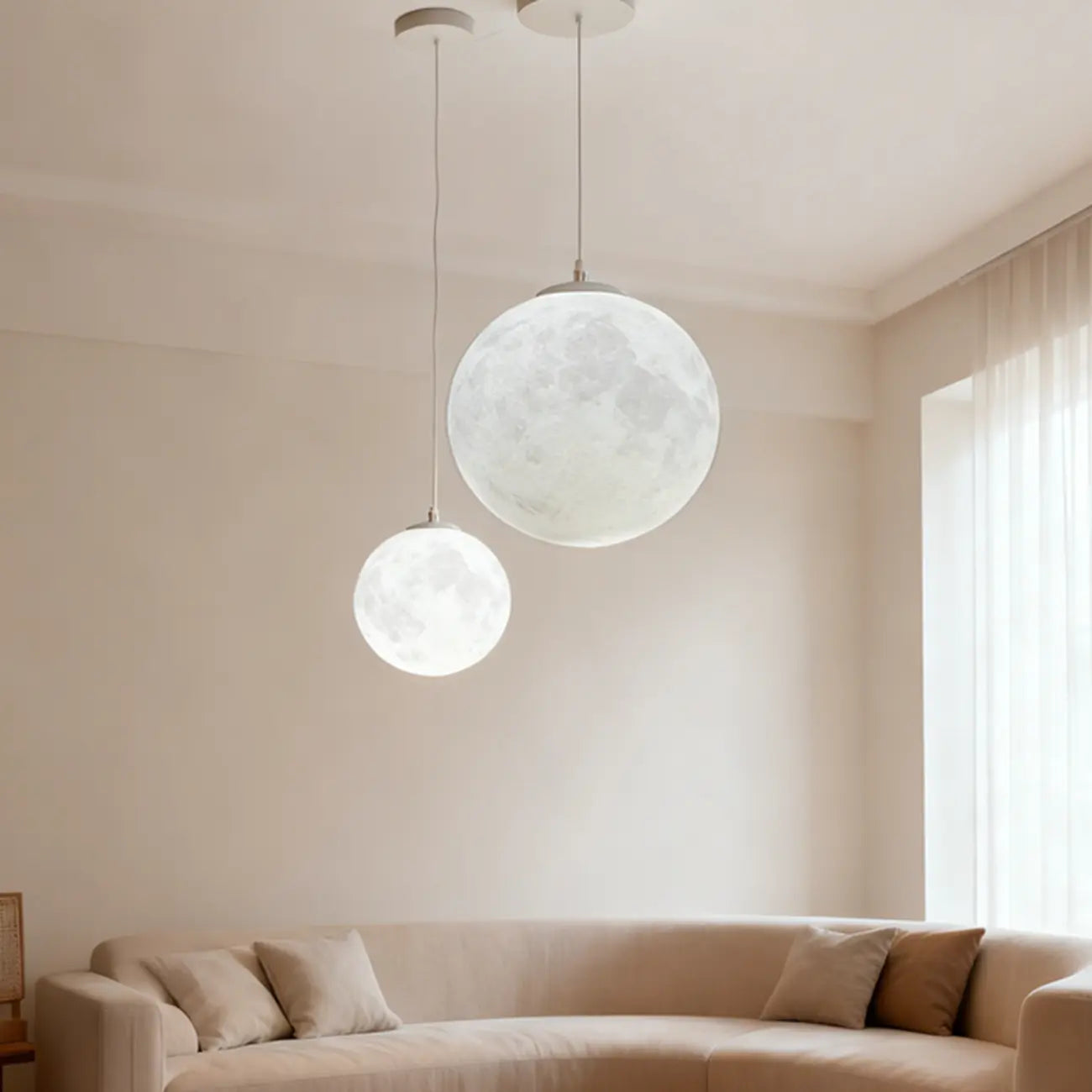 Suspension lumineuse 3D en forme de lune à intensité variable pour une décoration de chevet moderne