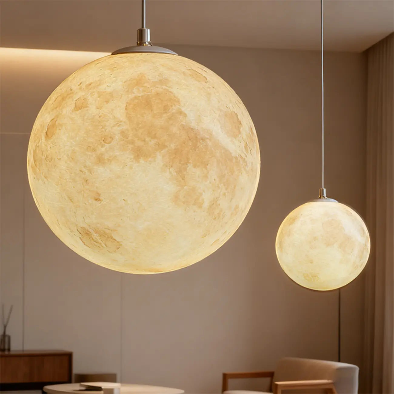 Suspension lumineuse 3D en forme de lune à intensité variable pour une décoration de chevet moderne