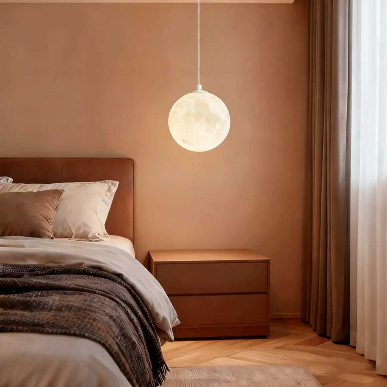Suspension lumineuse 3D en forme de lune à intensité variable pour une décoration de chevet moderne