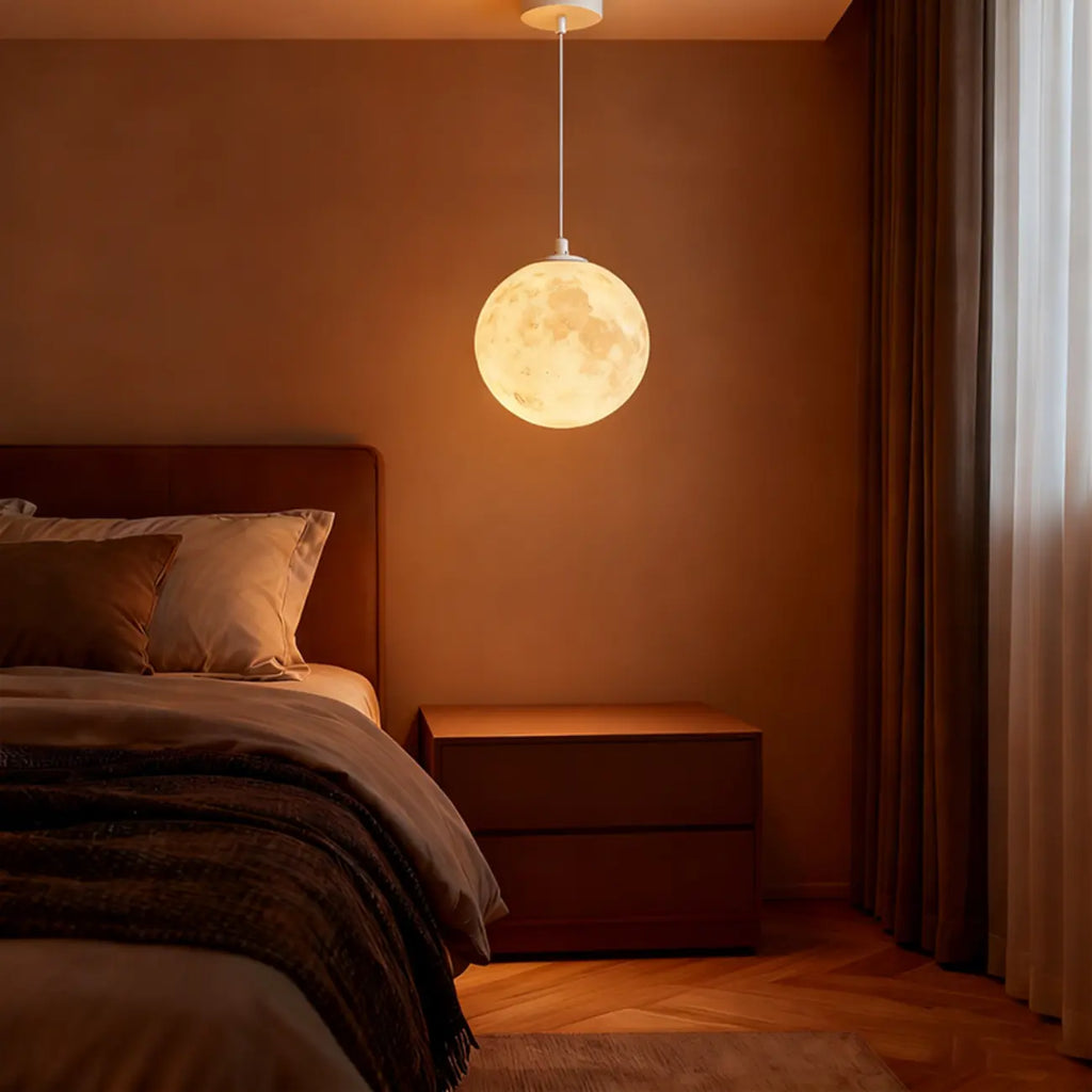 Suspension lumineuse 3D en forme de lune à intensité variable pour une décoration de chevet moderne