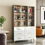 Vitrine moderne en bois texturé marbre et verre
