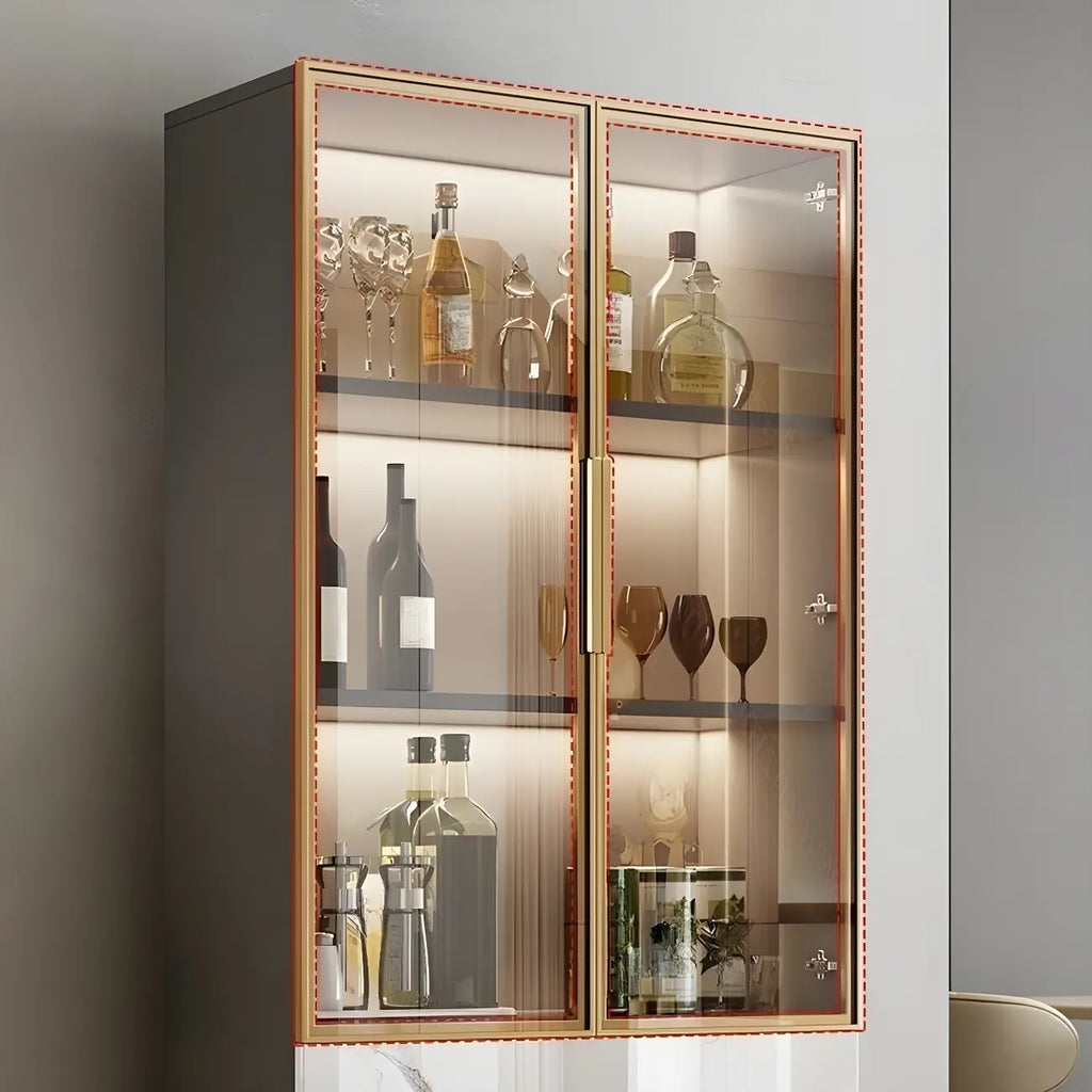 Vitrine moderne en bois texturé marbre et verre