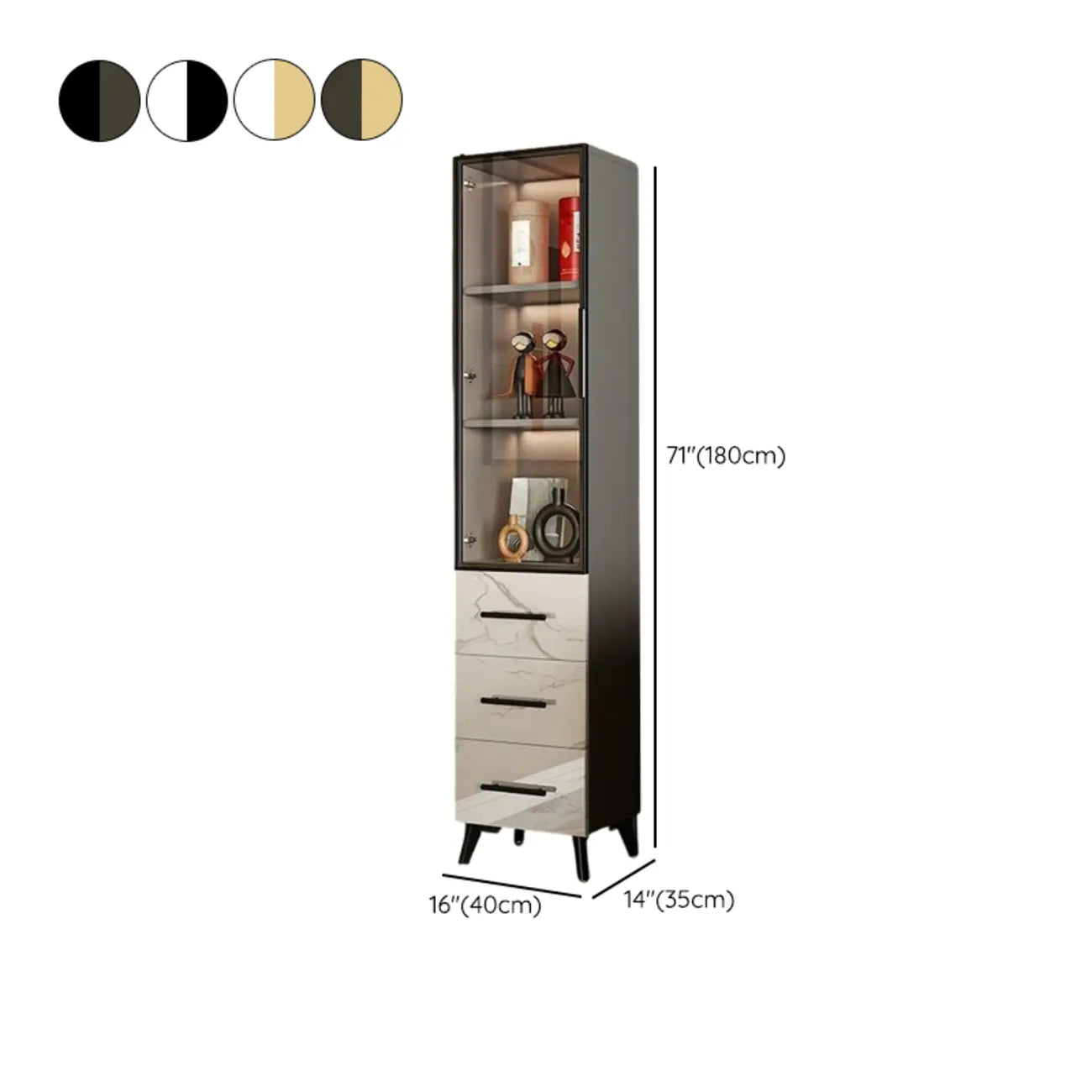 Vitrine moderne en bois texturé marbre et verre