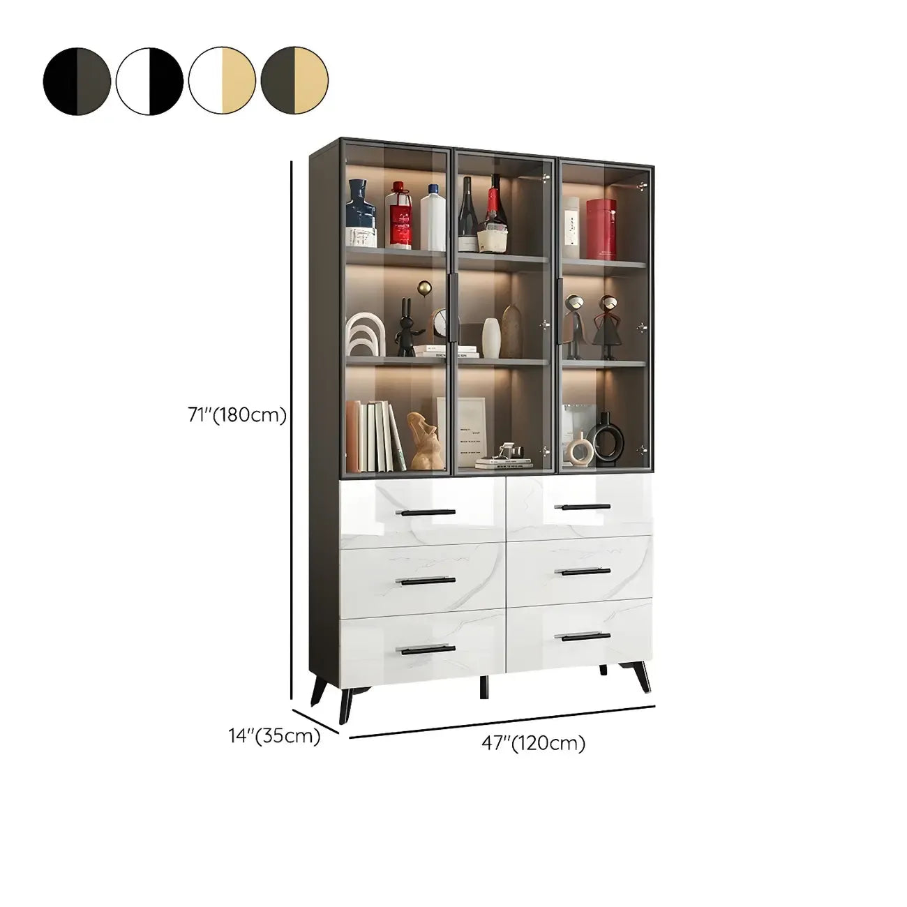 Vitrine moderne en bois texturé marbre et verre