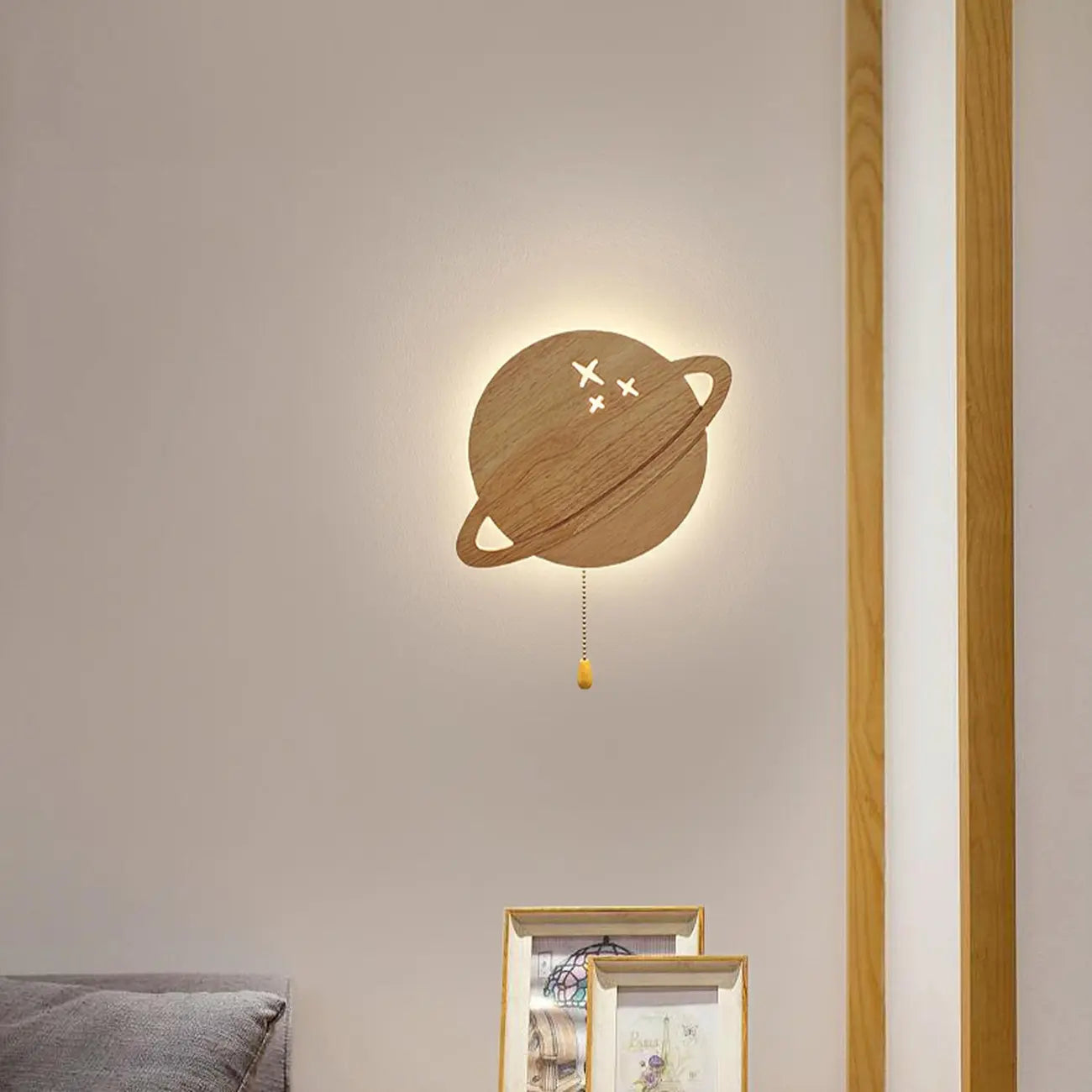 Applique murale en bois en forme de lune pour chambre d'enfant