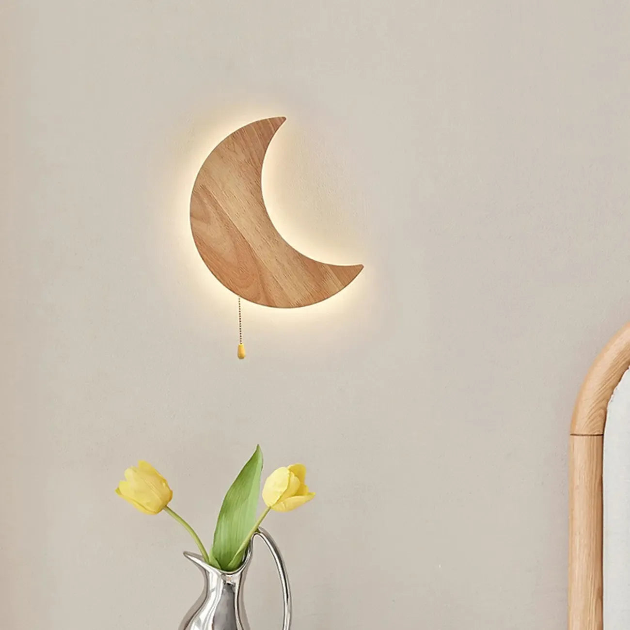 Applique murale en bois en forme de lune pour chambre d'enfant