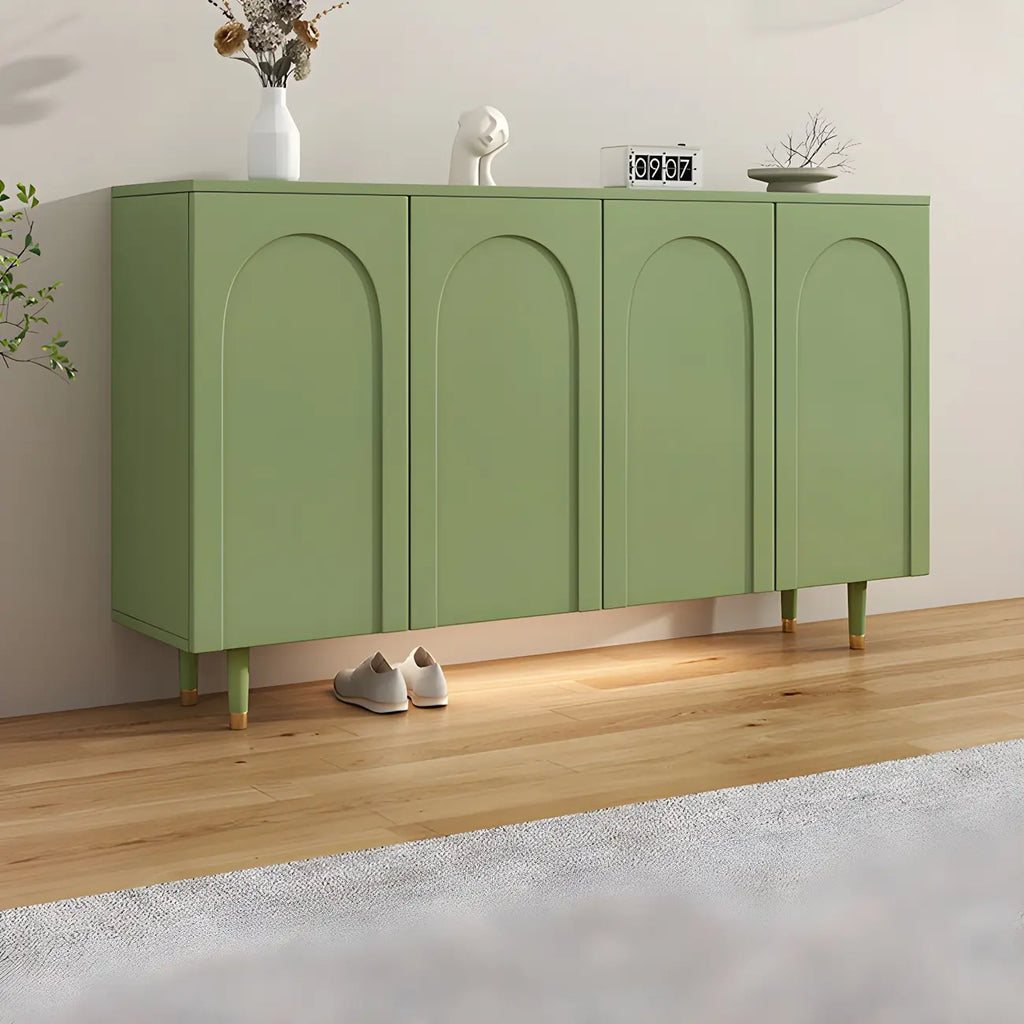 Meuble à chaussures en bois vert avec étagères réglables