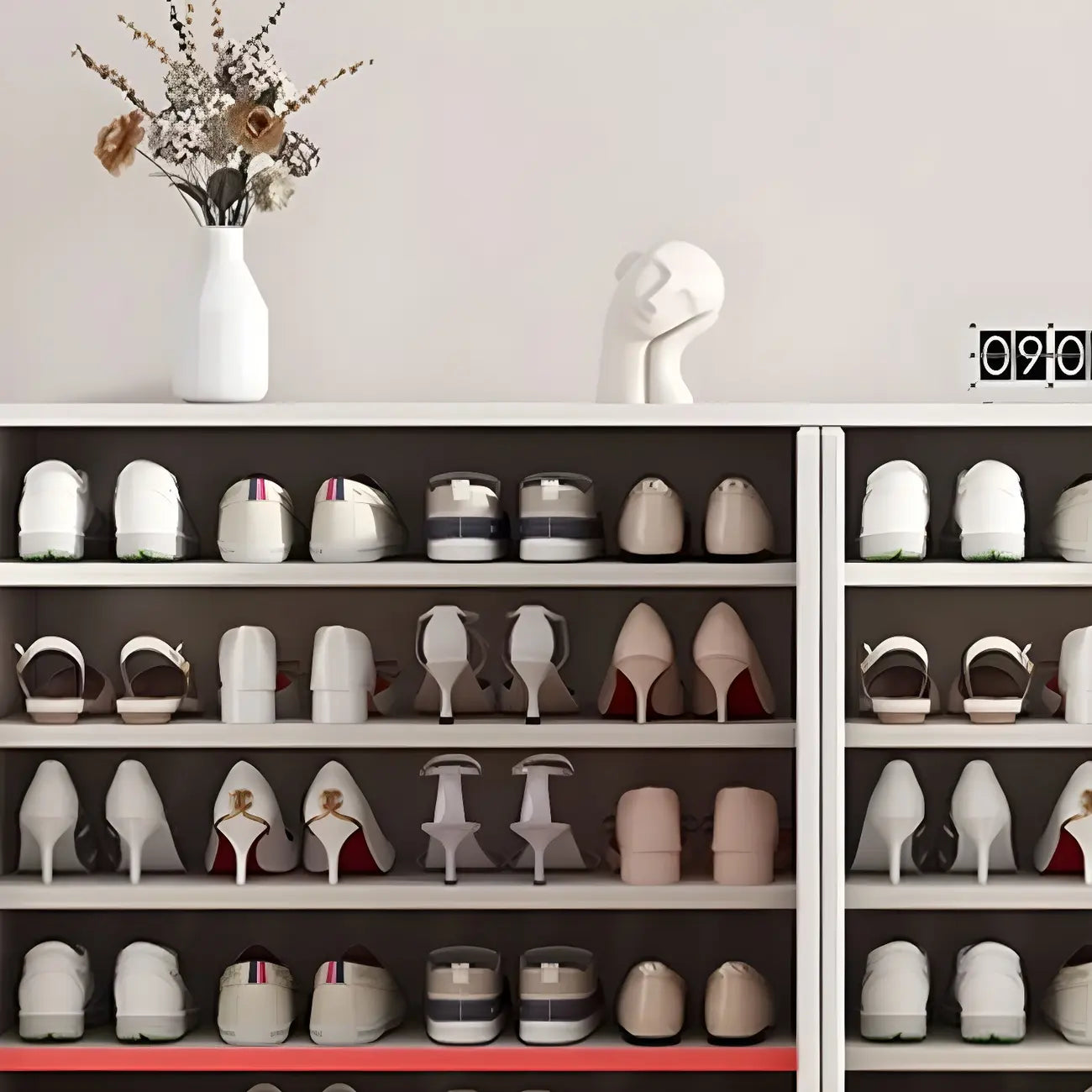 Meuble à chaussures en bois vert avec étagères réglables