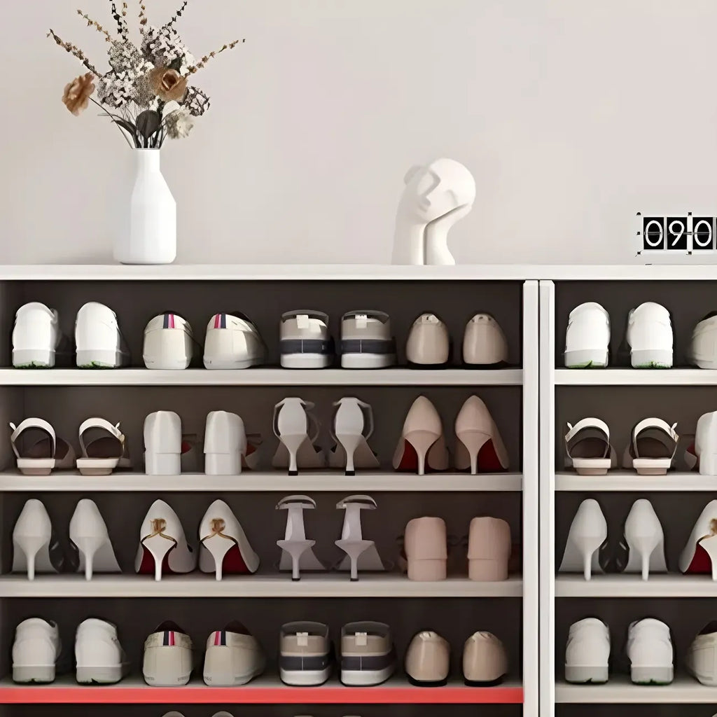 Meuble à chaussures en bois vert avec étagères réglables
