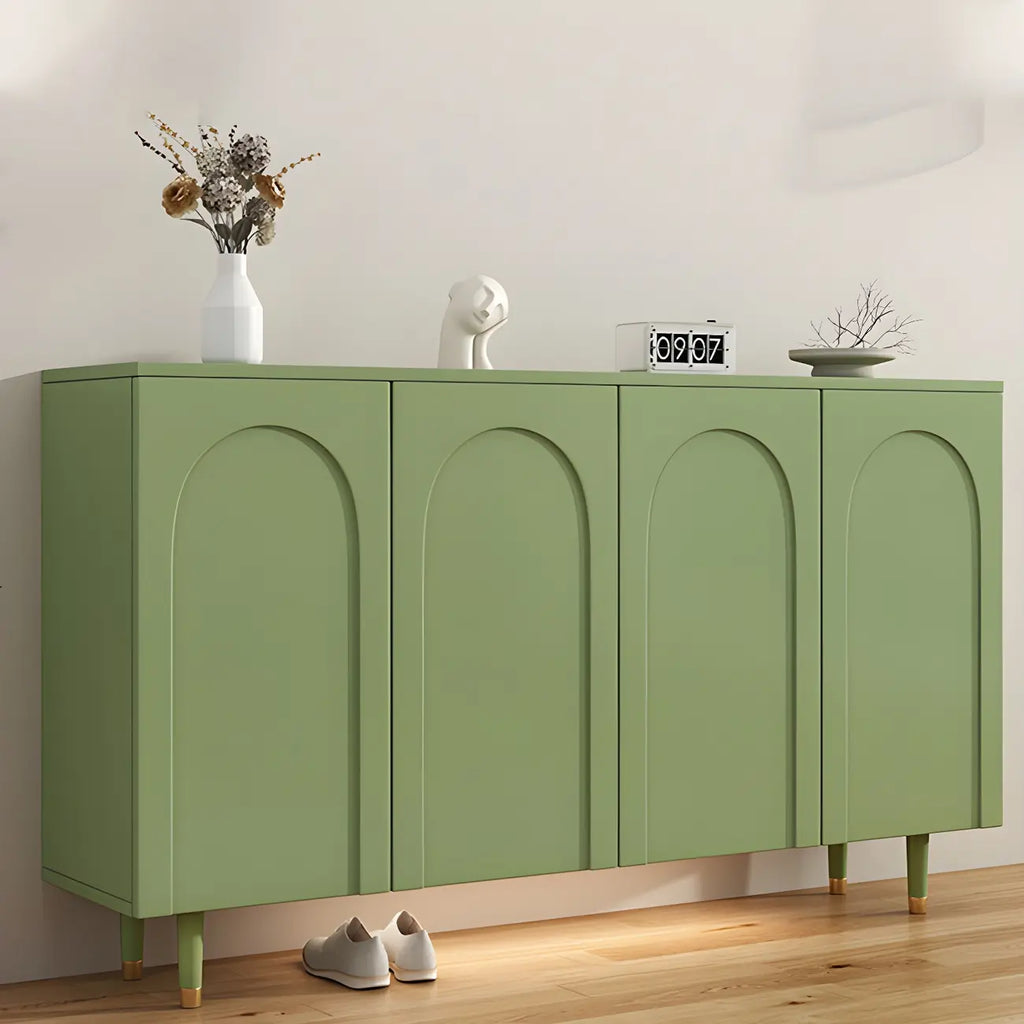 Meuble à chaussures en bois vert avec étagères réglables