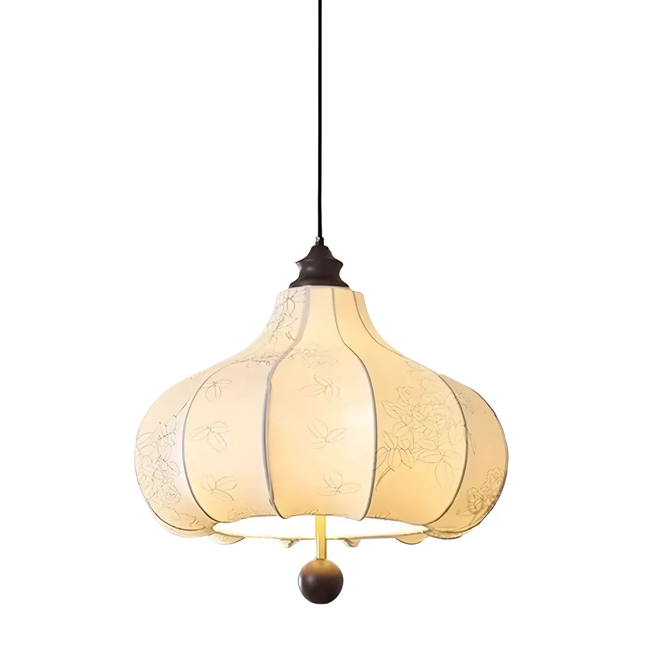 Lustre traditionnel en bois avec abat-jour tambour en tissu blanc