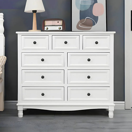 Commode classique en bois ivoire avec pieds boule et tiroirs