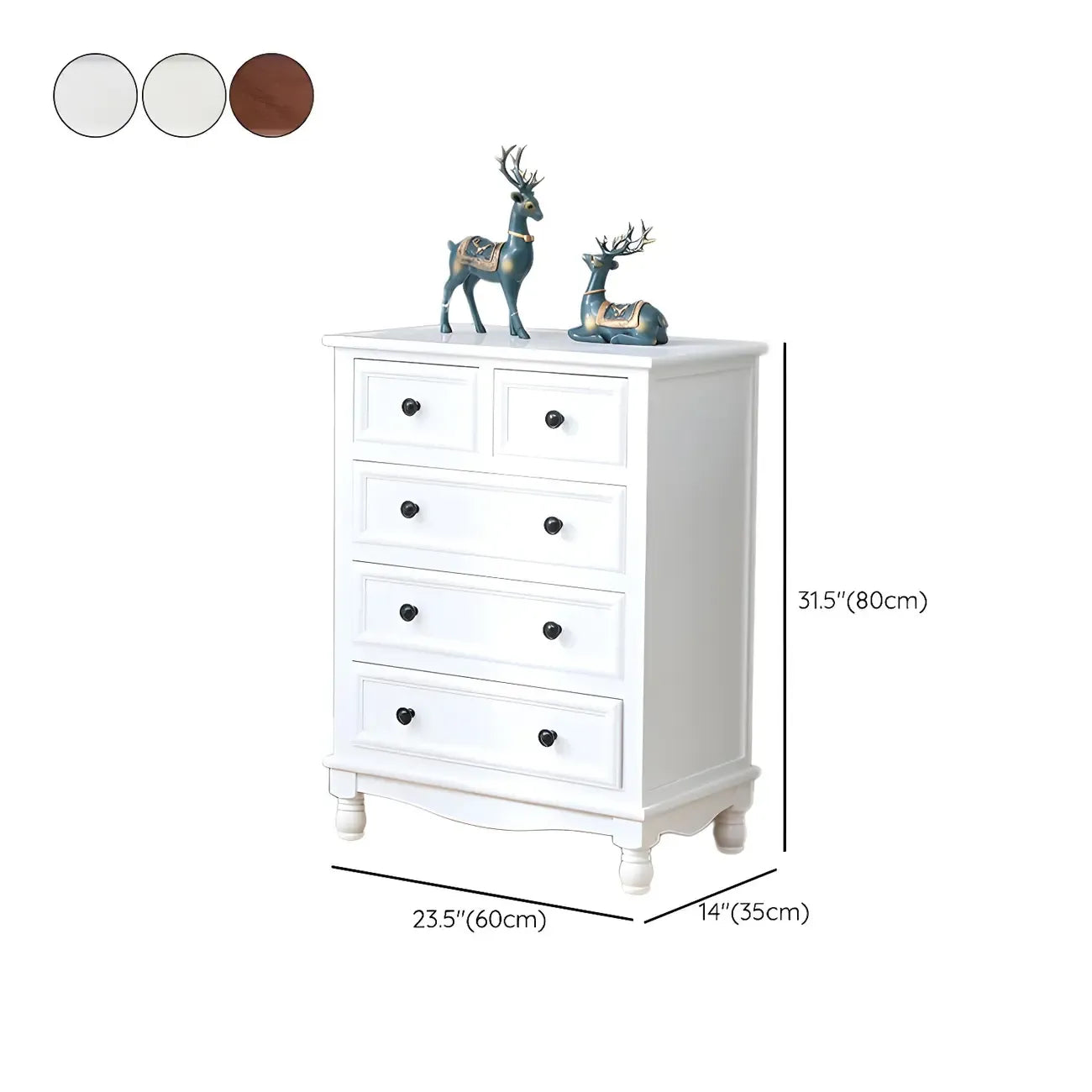 Commode classique en bois ivoire avec pieds boule et tiroirs