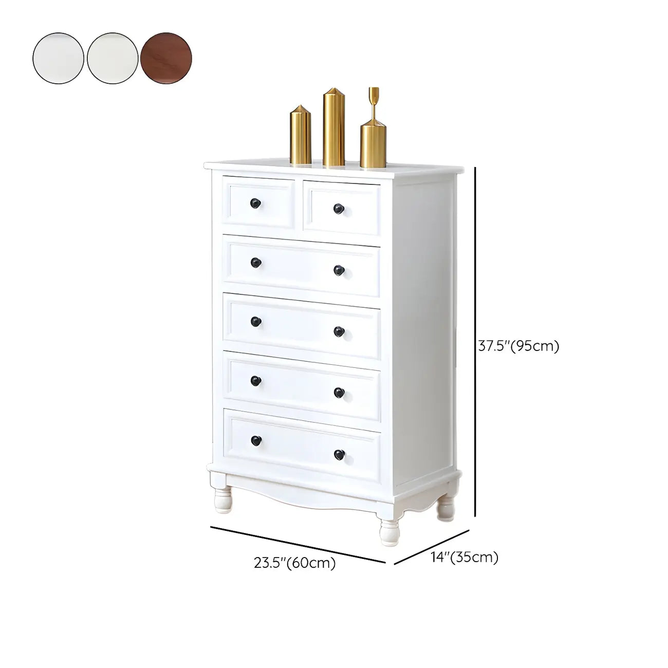 Commode classique en bois ivoire avec pieds boule et tiroirs