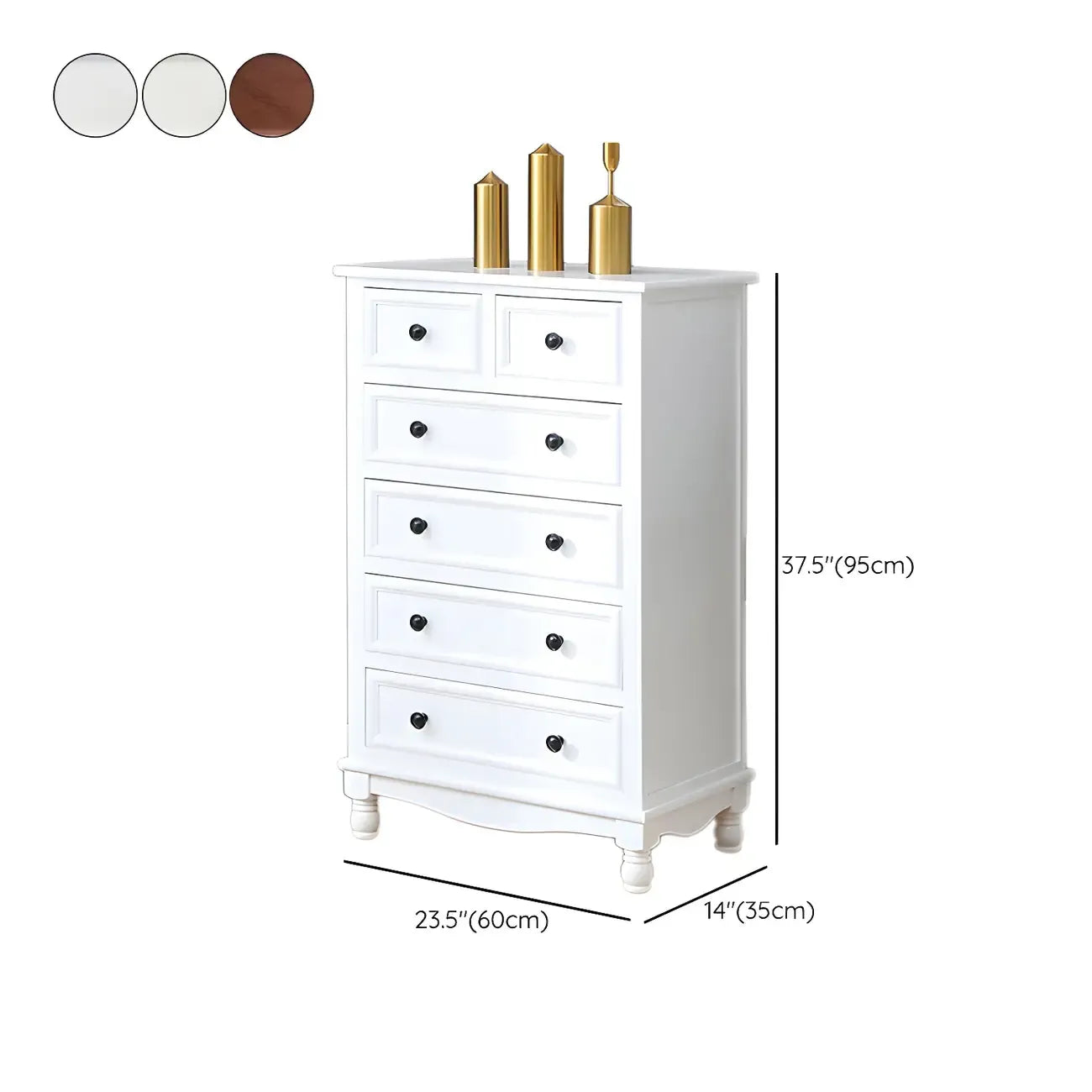 Commode classique en bois ivoire avec pieds boule et tiroirs