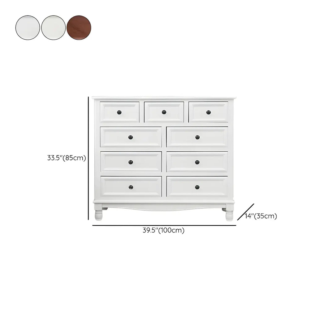 Commode classique en bois ivoire avec pieds boule et tiroirs