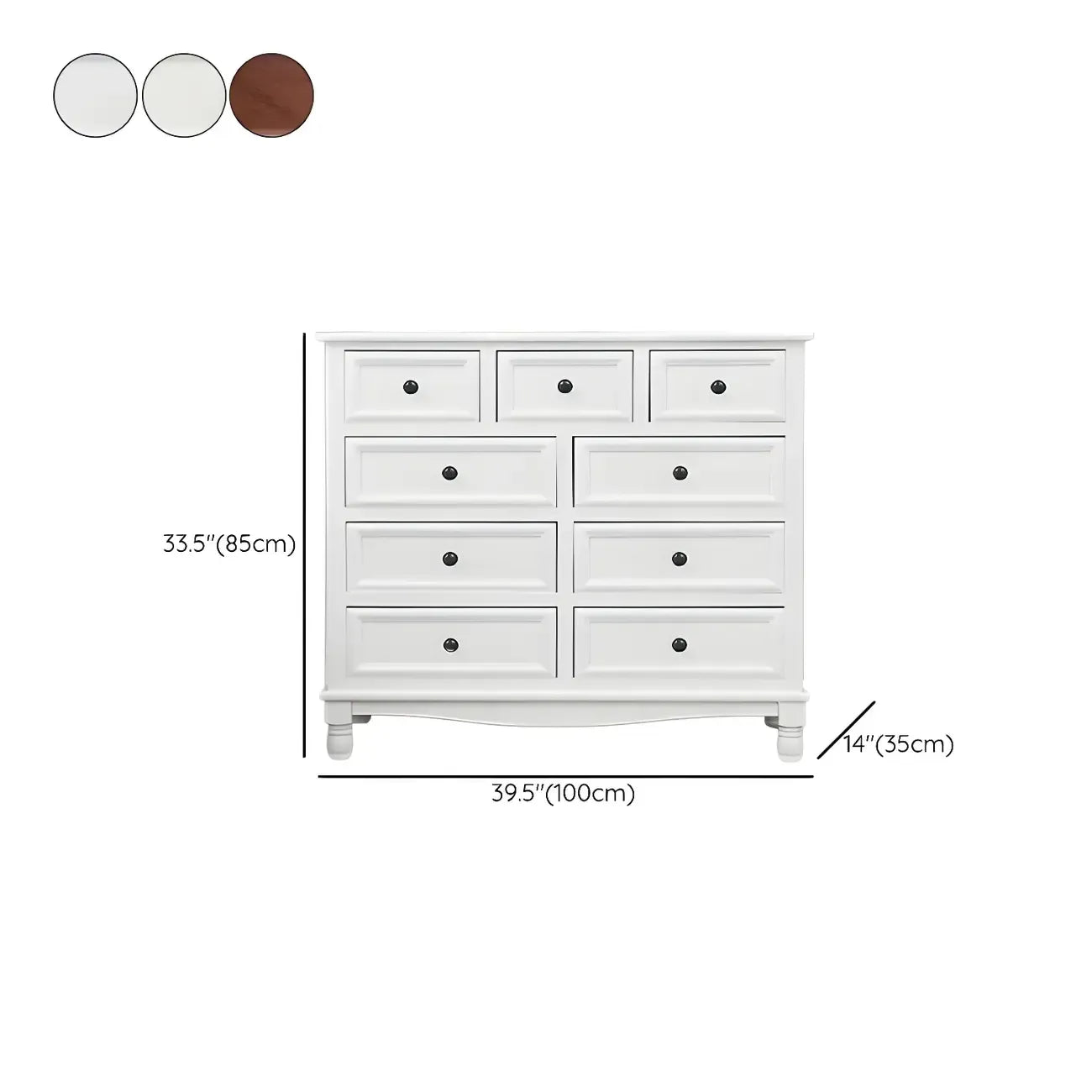 Commode classique en bois ivoire avec pieds boule et tiroirs