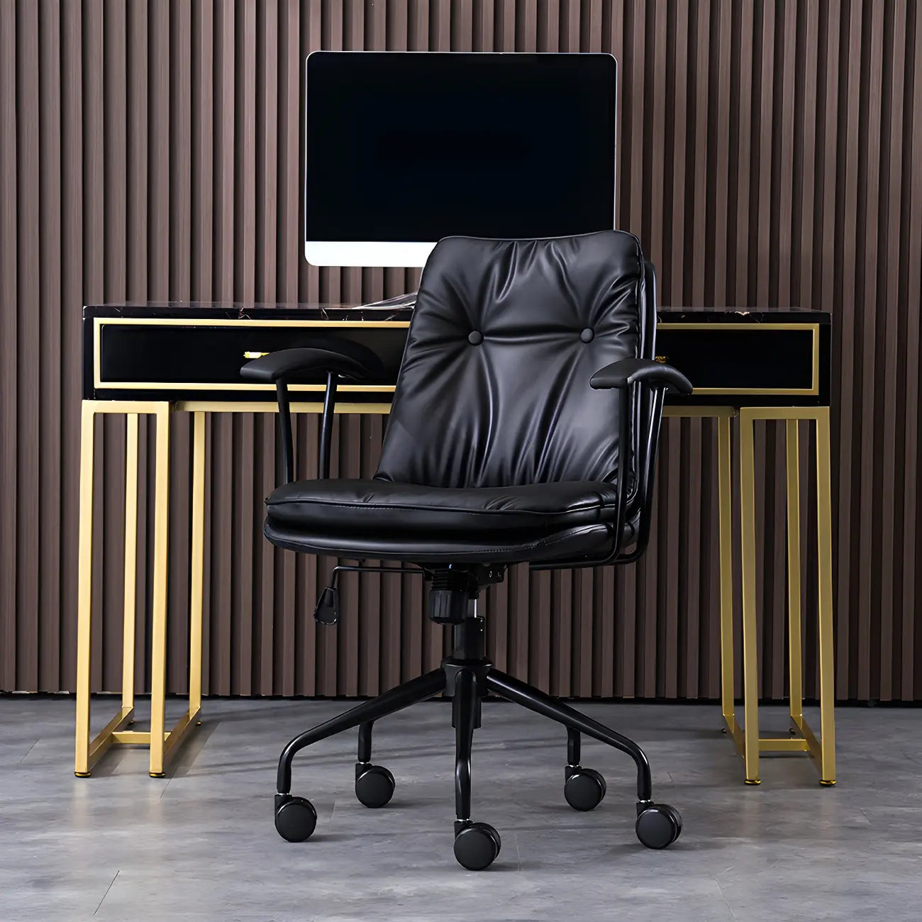 Fauteuil de bureau pivotant et inclinable moderne en cuir vert