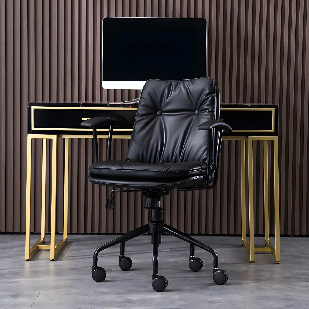 Fauteuil de bureau pivotant et inclinable moderne en cuir vert