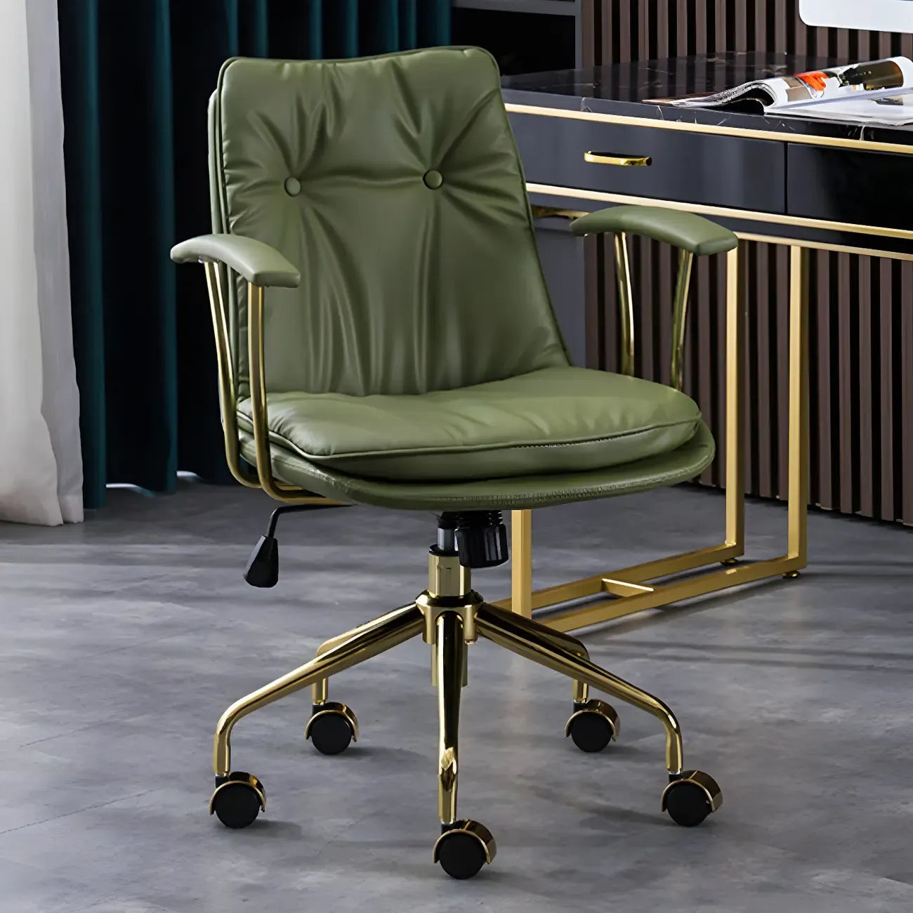 Fauteuil de bureau pivotant et inclinable moderne en cuir vert
