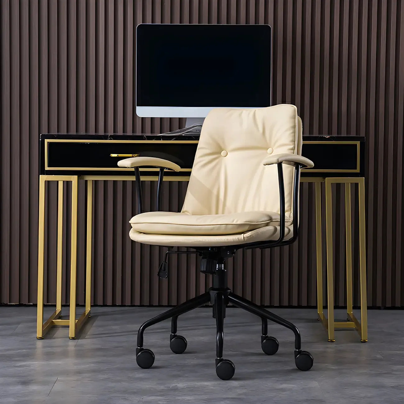 Fauteuil de bureau pivotant et inclinable moderne en cuir vert