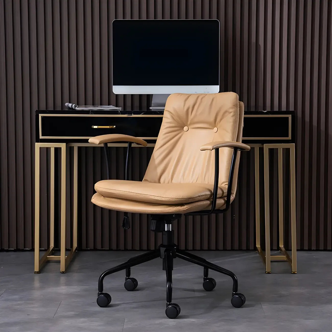 Fauteuil de bureau pivotant et inclinable moderne en cuir vert