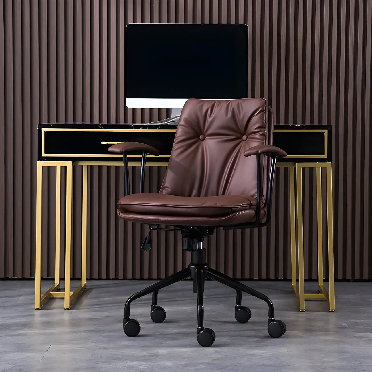 Fauteuil de bureau pivotant et inclinable moderne en cuir vert